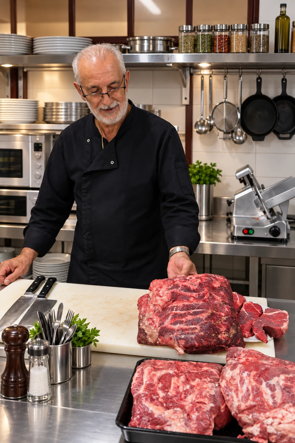 Fernando González Fernández, chef de Restaurante El Lago, preparando carne en la cocina
